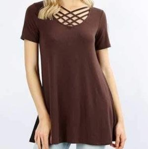 Caged Front Short Sleeved A Line Tunic